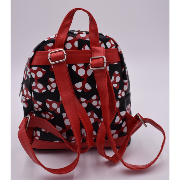 DISNEY PARKS Minnie Mouse Bows Mini Backpack Bag - Black & Red - Faux Leather - Picture 3 of 8